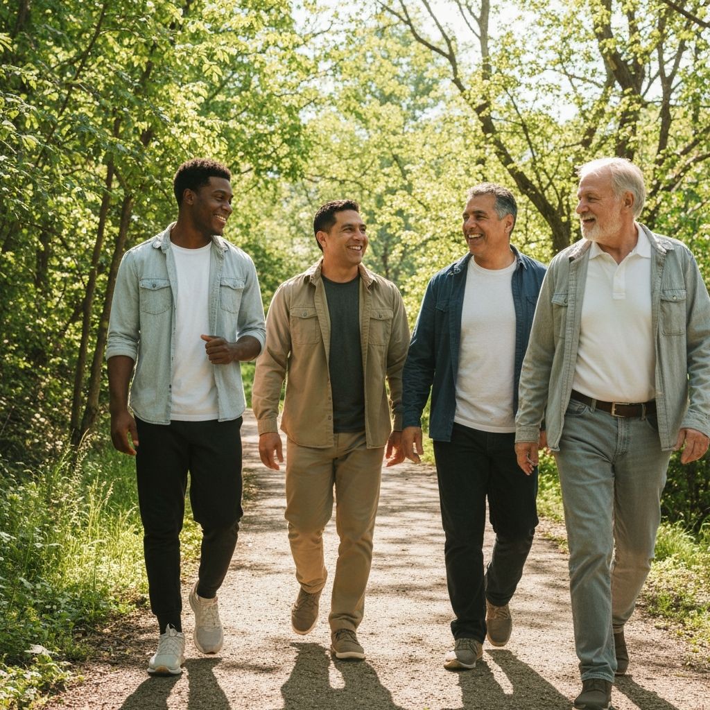 Diverse men engaged in healthy activities